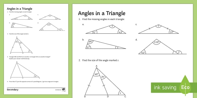 Angles In A Triangle Worksheet KS3 KS4 Maths Beyond