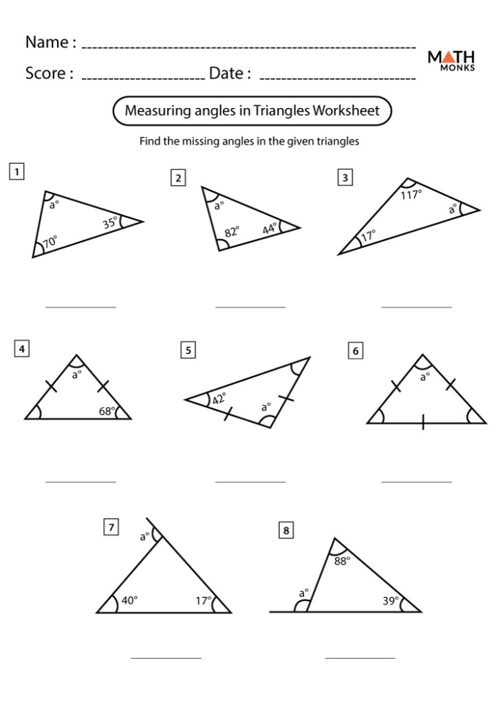 Angles In A Triangle Worksheets Math Monks