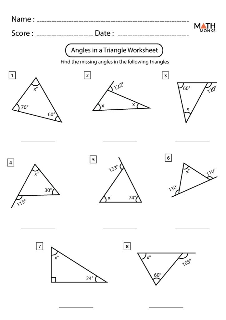 Angles In A Triangle Worksheets Math Monks