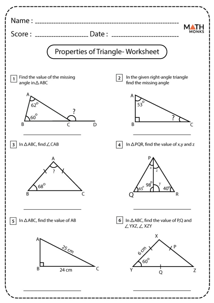 Angles In A Triangle Worksheets Math Monks C08