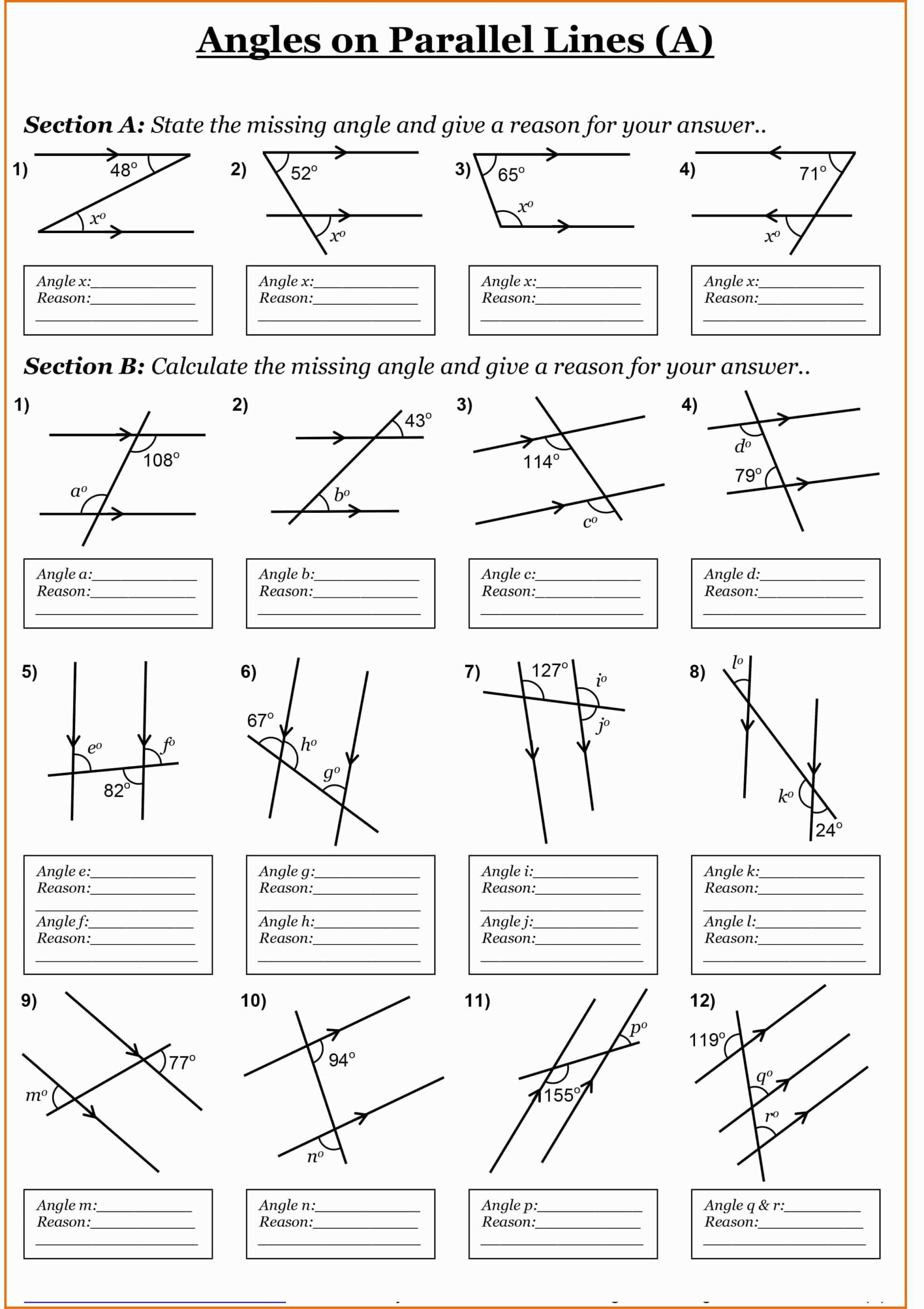 Angles In Parallel Lines Worksheet Answers Earthica