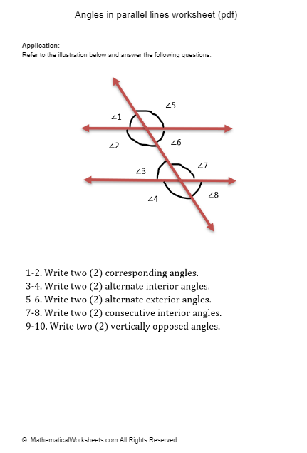 Angles In Parallel Lines Worksheet pdf Mathematicalworksheets