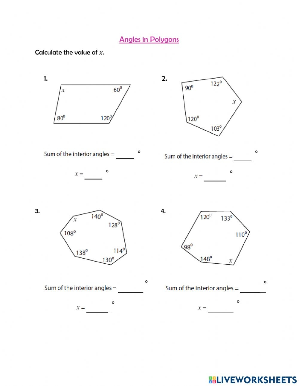 Angles In Polygons Worksheet Math Worksheet Answers