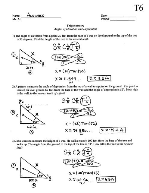 Angles Of Elevation And Depression Practice Worksheet With Answers Pdf 