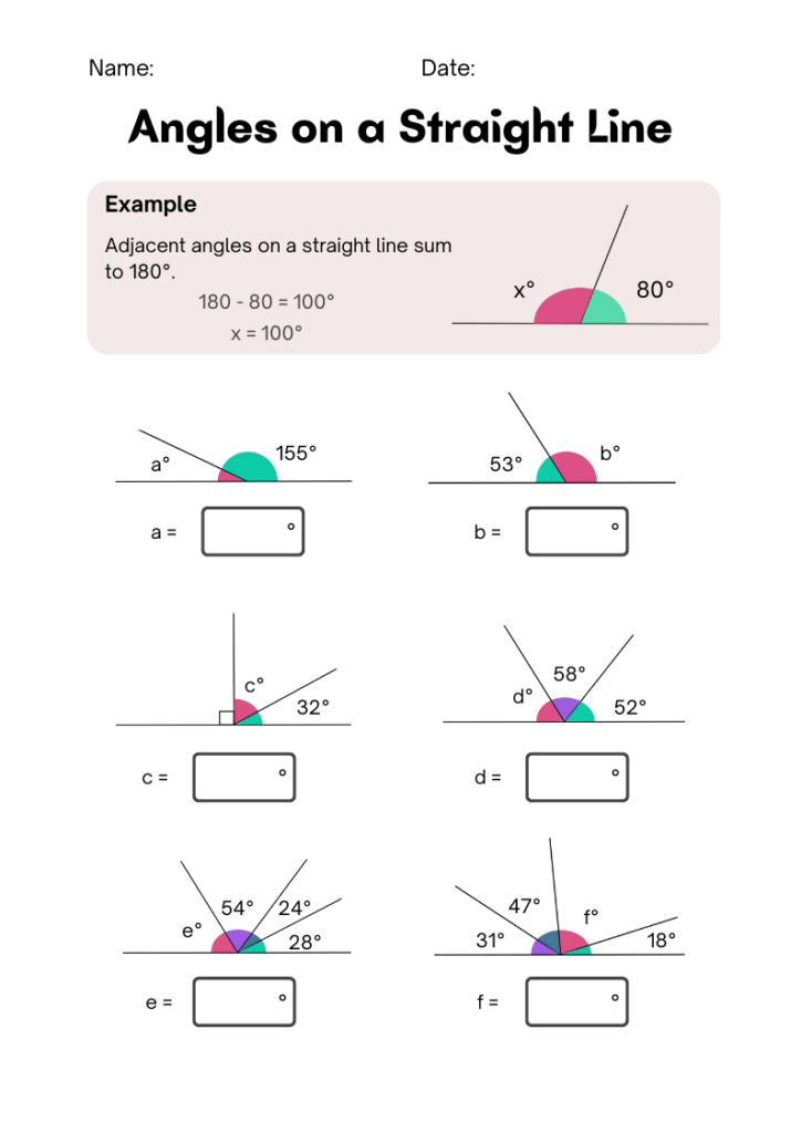 Angles On A Straight Line Printable Worksheet In 2022 Geometry 