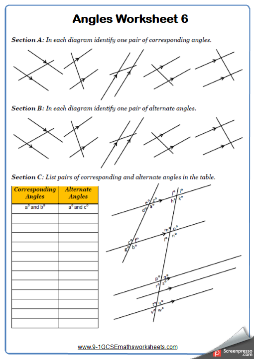 Angles On Parallel Lines Worksheets Practice Questions And Answers 