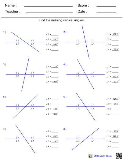 Angles Vertical Worksheet