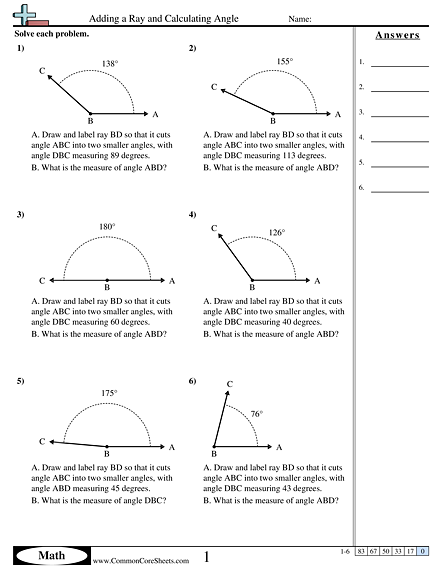 Angles Worksheets Adding A Ray And Calculating Angle Worksheet Free 