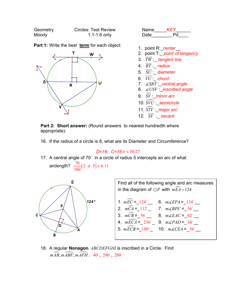 Arcs Central Angles And Inscribed Angles Worksheet Answer Key 