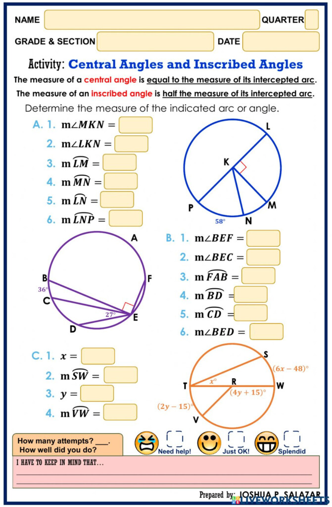 Central And Inscribed Angle Worksheet