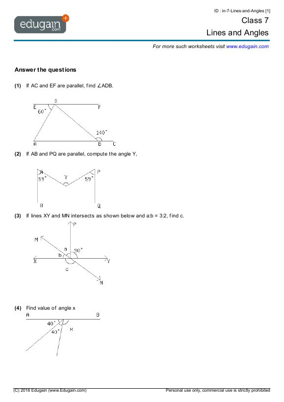 Class 7 Lines And Angles Worksheets Numbers Worksheets For Kids 
