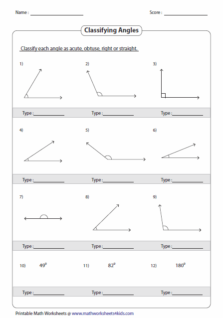 Classifying And Identifying Angles Worksheets Angles Worksheet 