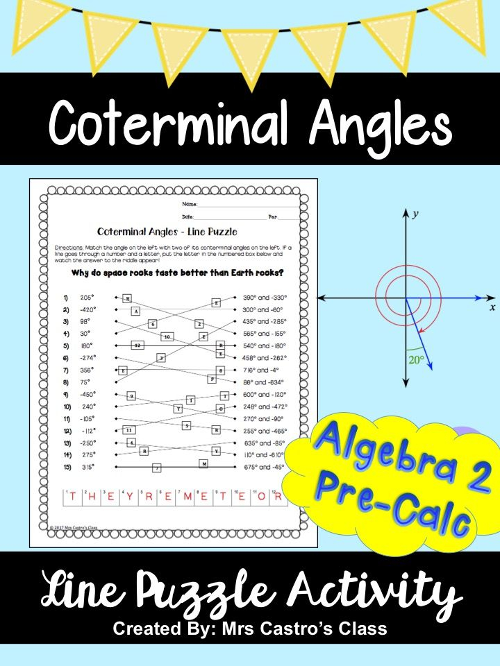 Coterminal Angles Line Puzzle Activity Angle Activities Algebra 