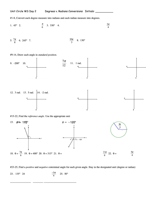 Degrees V Radians Conversions Worksheet Template Printable Pdf Download