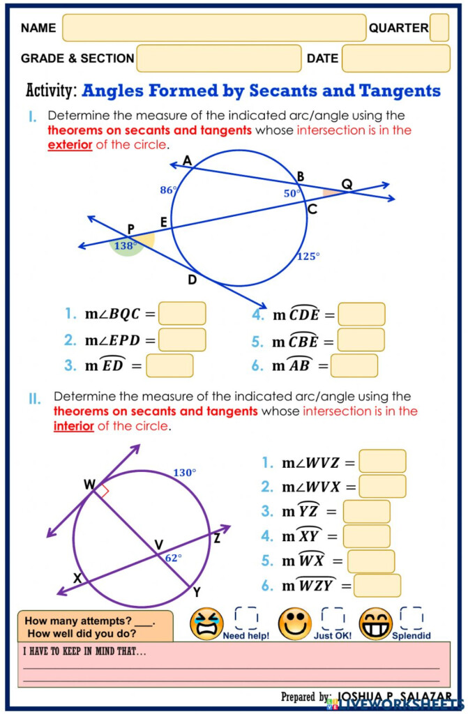 Ejercicio De Angles Formed By Secants And Tangents
