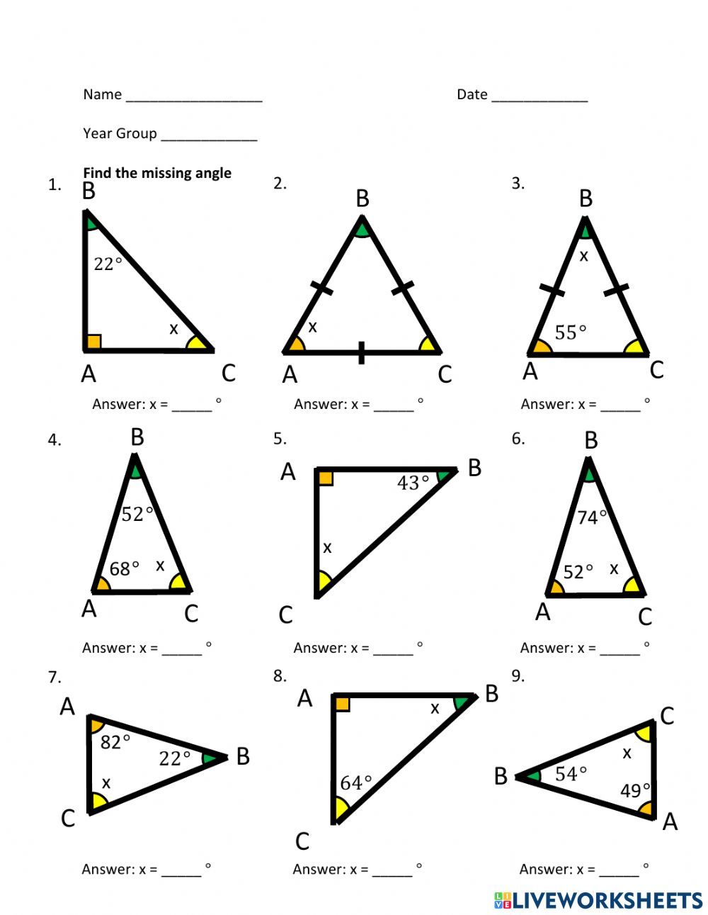 Finding Triangle Angles Worksheet 6389