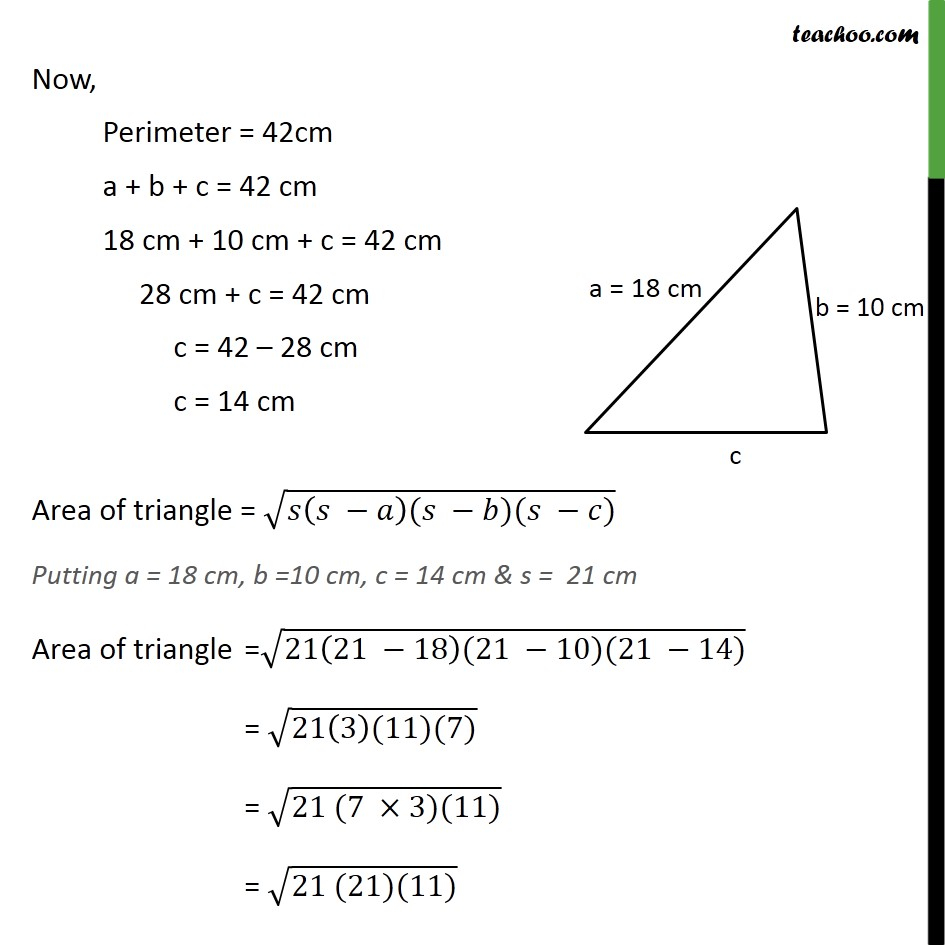 Ex 12 1 4 Find Area Of A Triangle Two Sides Of Which Are