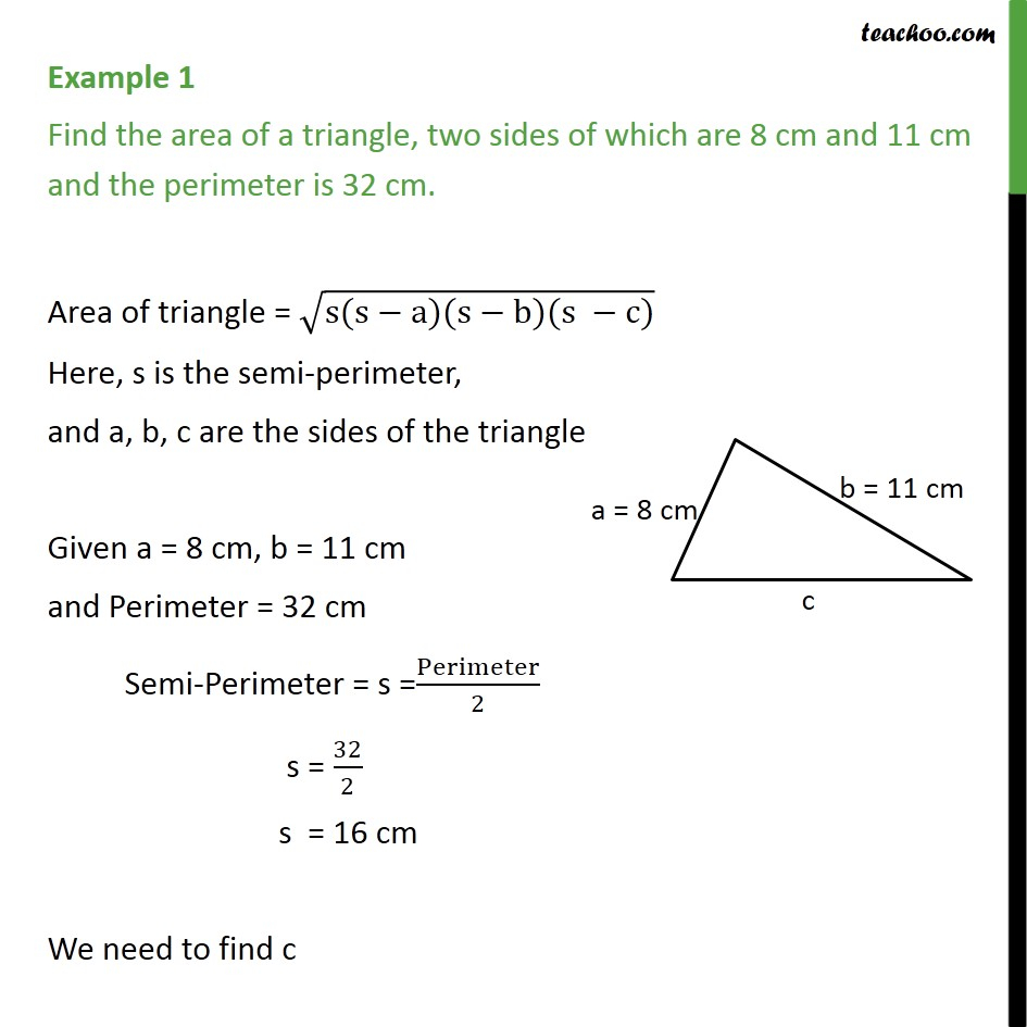 Example 1 Find Area Of Triangle Two Sides Are 8 Cm Examples
