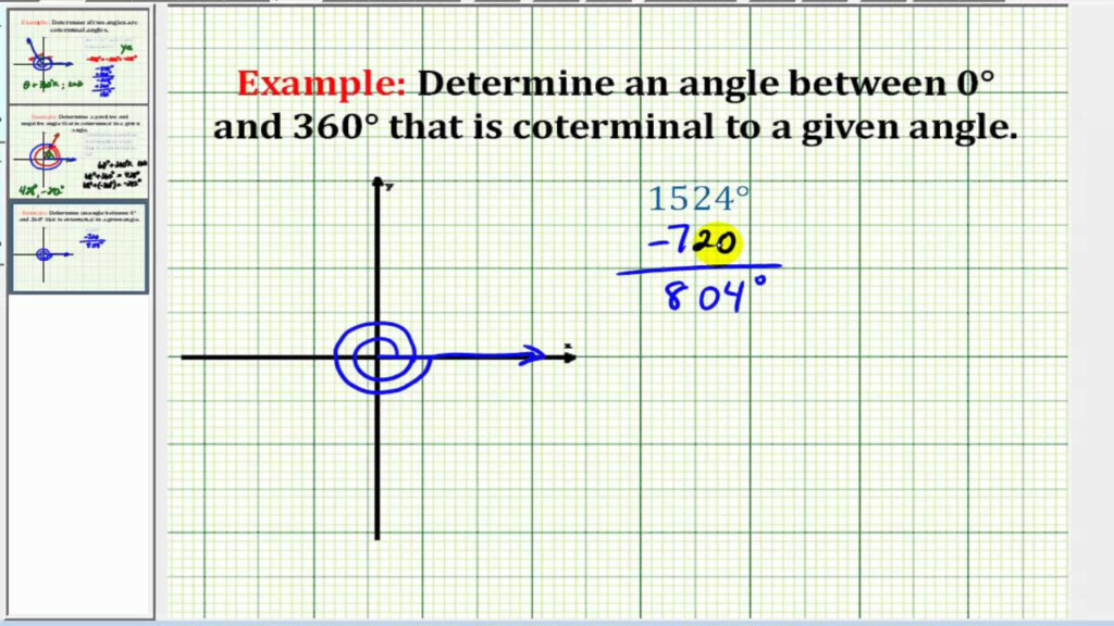 Example Determine A Coterminal Angle Between 0 And 360 Degrees YouTube