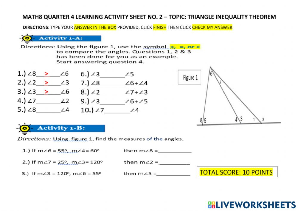 Exterior Angle Inequality Theorem Worksheet