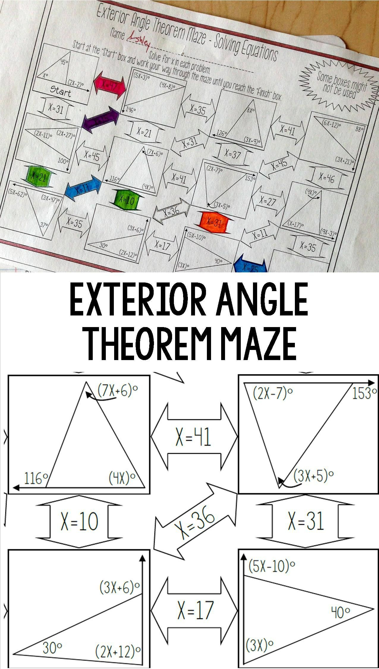Exterior Angle Theorem Worksheet My 8th Grade Math High School
