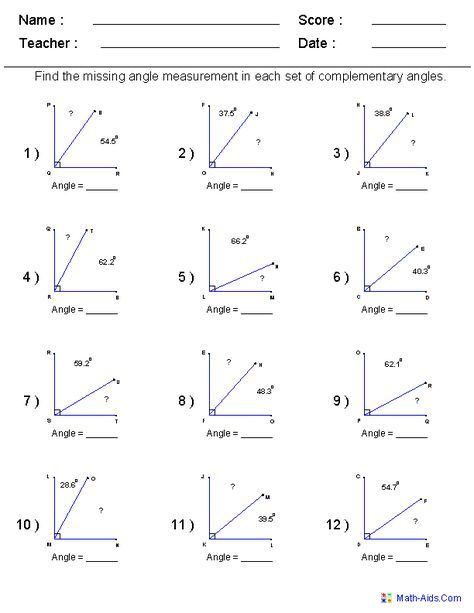 Find Complementary Angles Worksheets Secundaria Matematicas 
