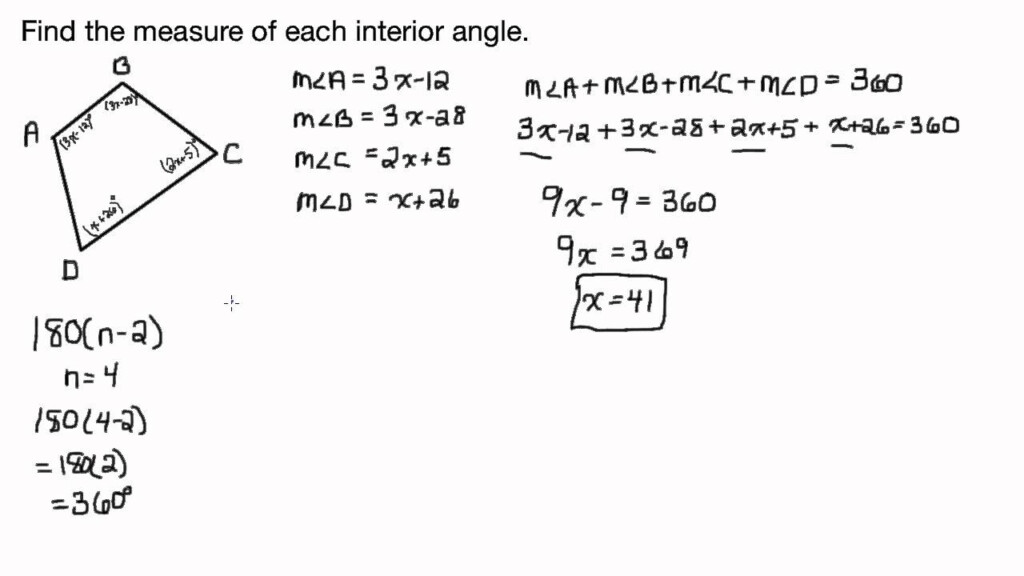 Find The Measures Of Each Interior Angle quadrilateral YouTube