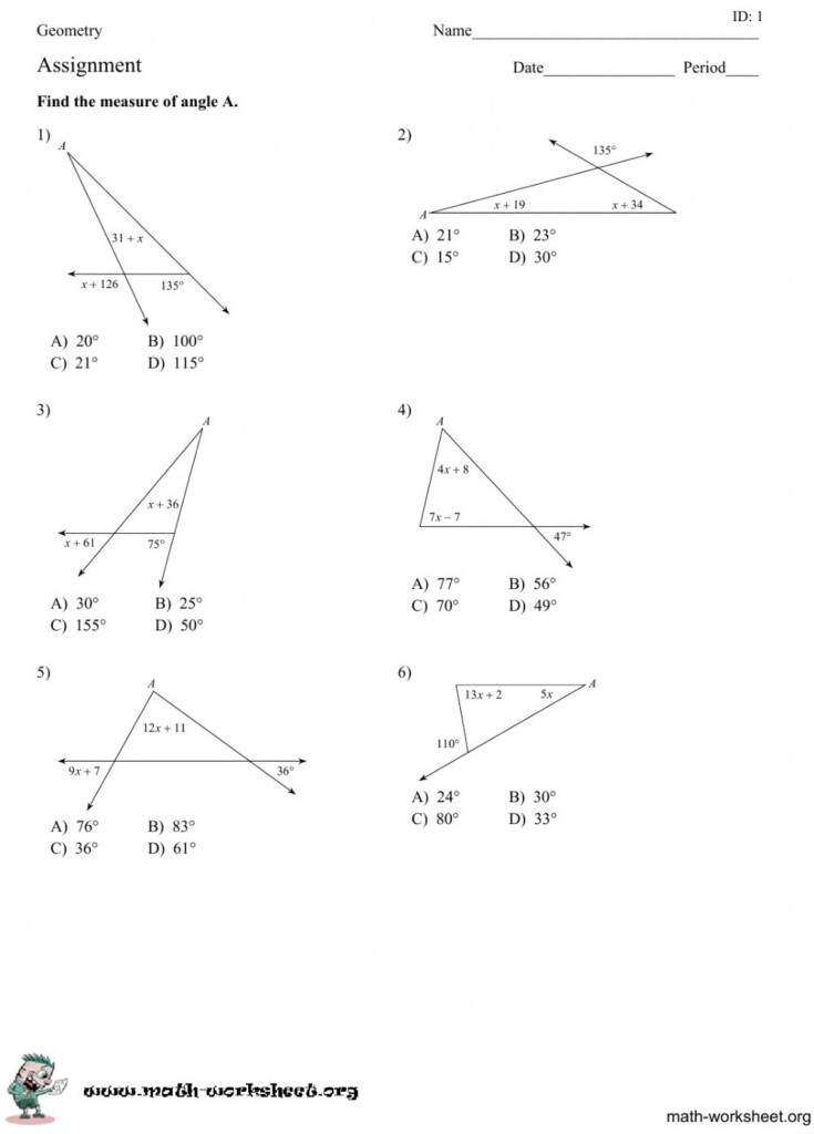 Finding Angle Measures Worksheet