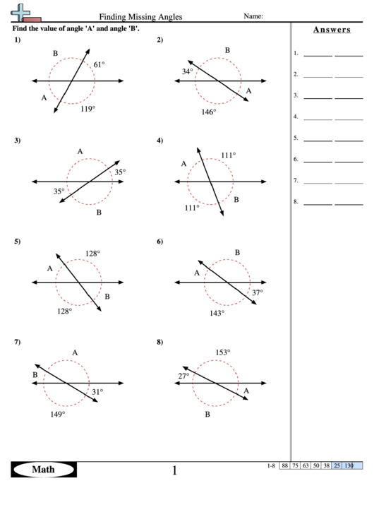 Finding Missing Angles Geometry Worksheet With Answers Printable Pdf 