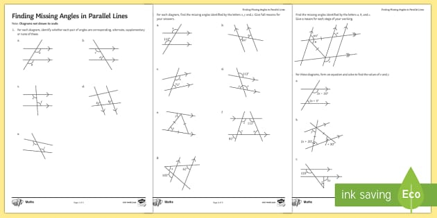 Finding Missing Angles In Parallel Lines Worksheet KS3 Maths
