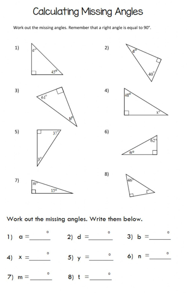 Finding Missing Angles Worksheet