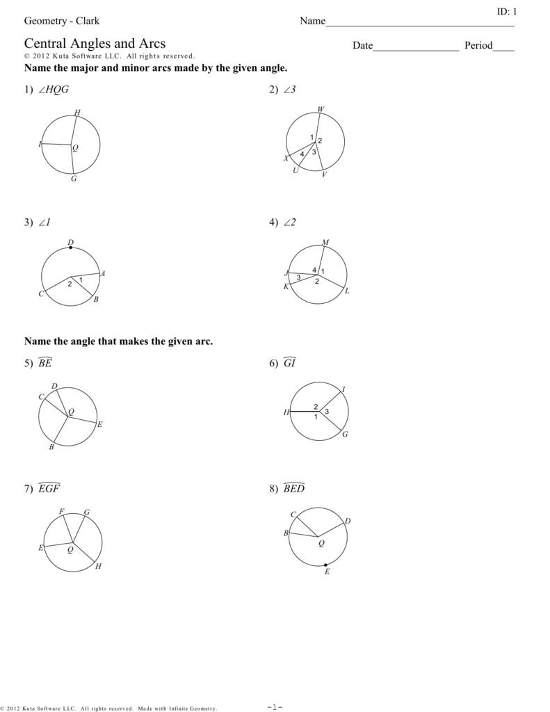 Geometry Clark Central Angles And Arcs