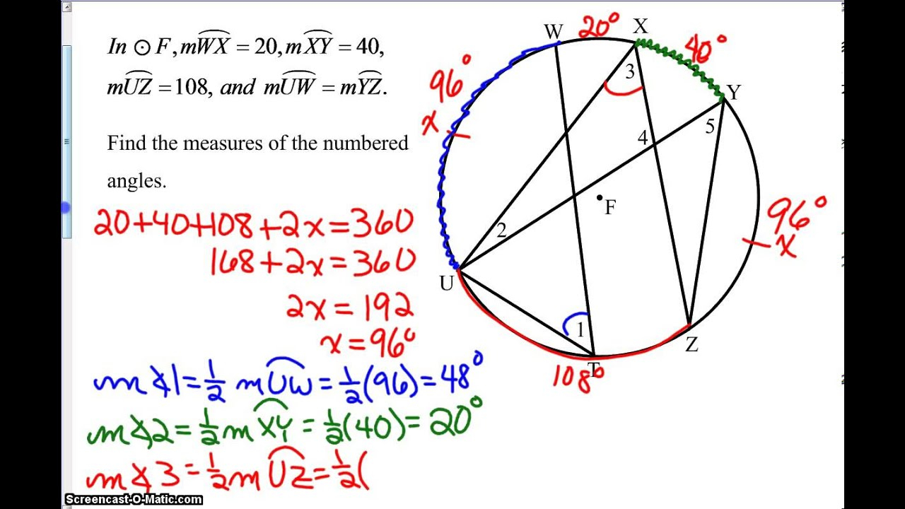 Geometry Inscribed Angles And Arcs YouTube