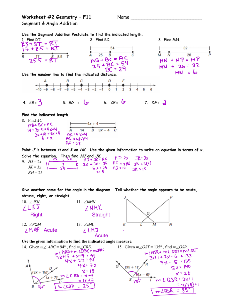 Geometry Segment And Angle Addition Worksheet Db excel