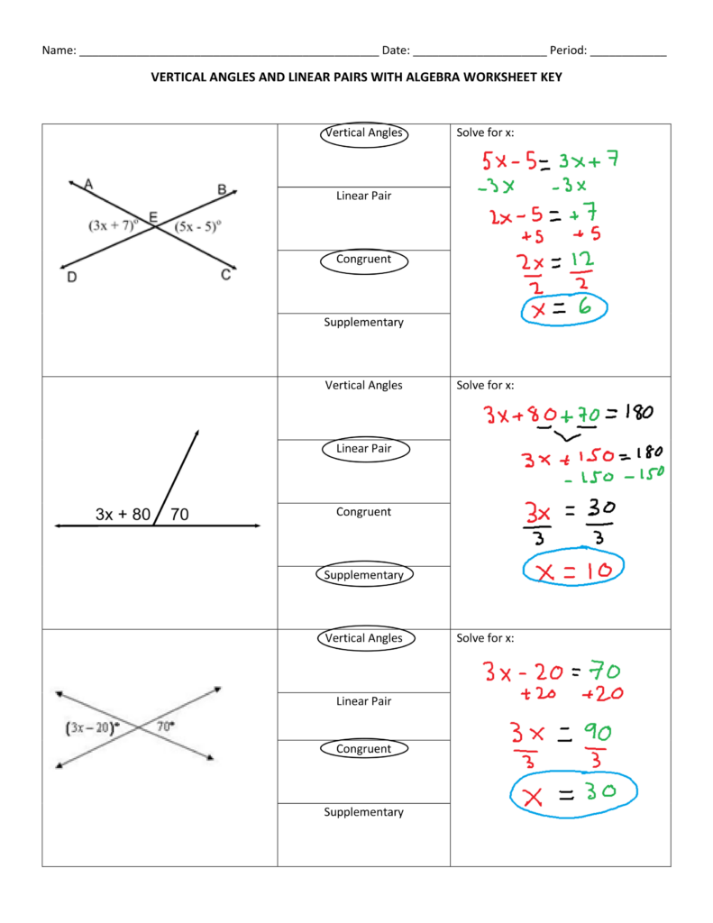 Geometry Week 1 Day 4 Vertical Angles And Linear Pairs With Algebra 