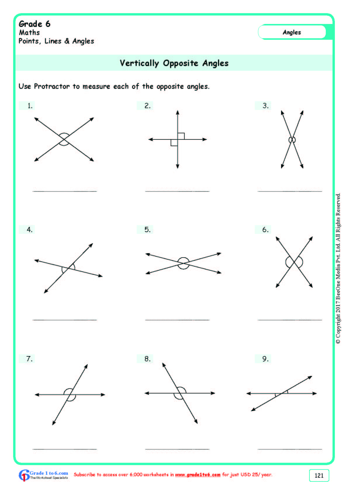 Grade 6 Measuring Angles Worksheets www grade1to6