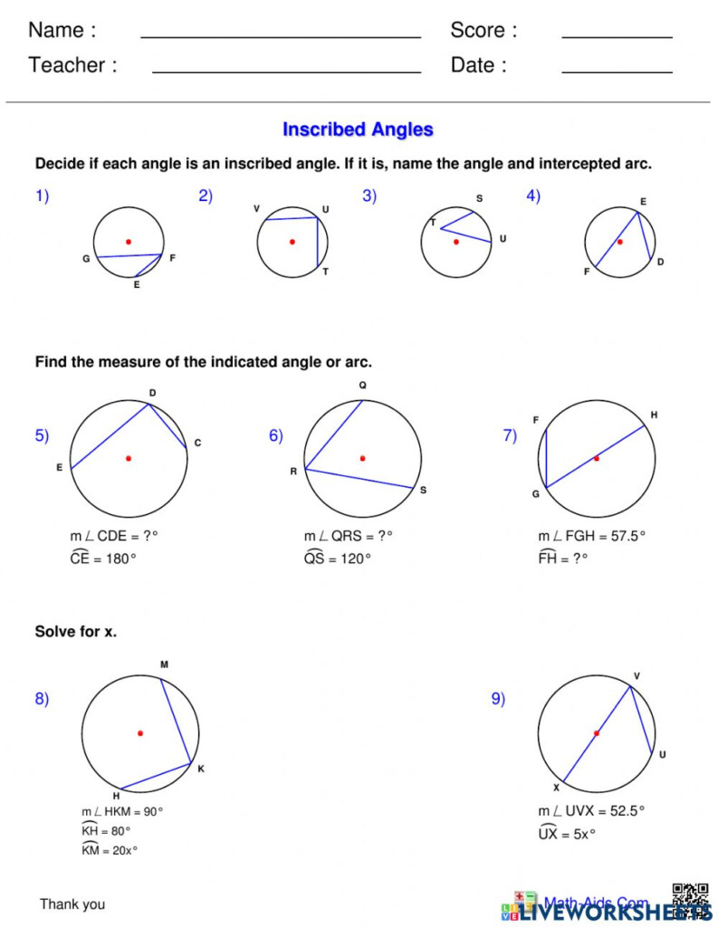 Inscribed Angle Worksheet