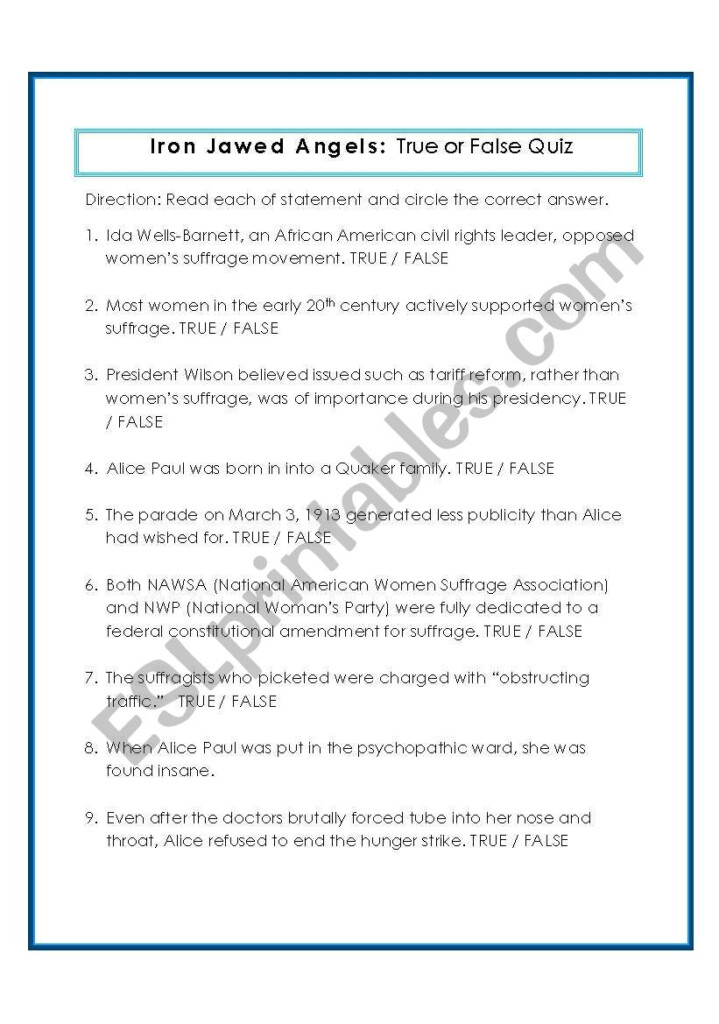 Iron Jawed Angels Worksheet Answers