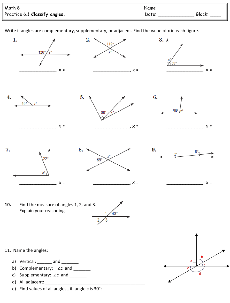 Measuring Angles Algebra Worksheet Pdf - Angleworksheets.com