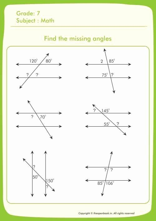 Missing Angles Worksheet 7th Grade