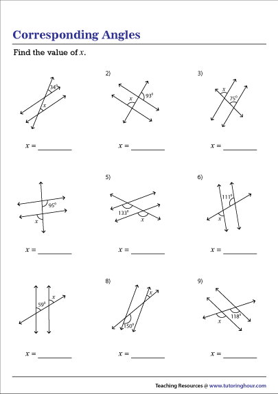Parallel Line Angles Worksheet