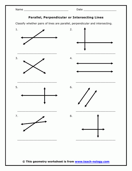 Parallel Perpendicular Or Intersecting Lines Angles Worksheet 