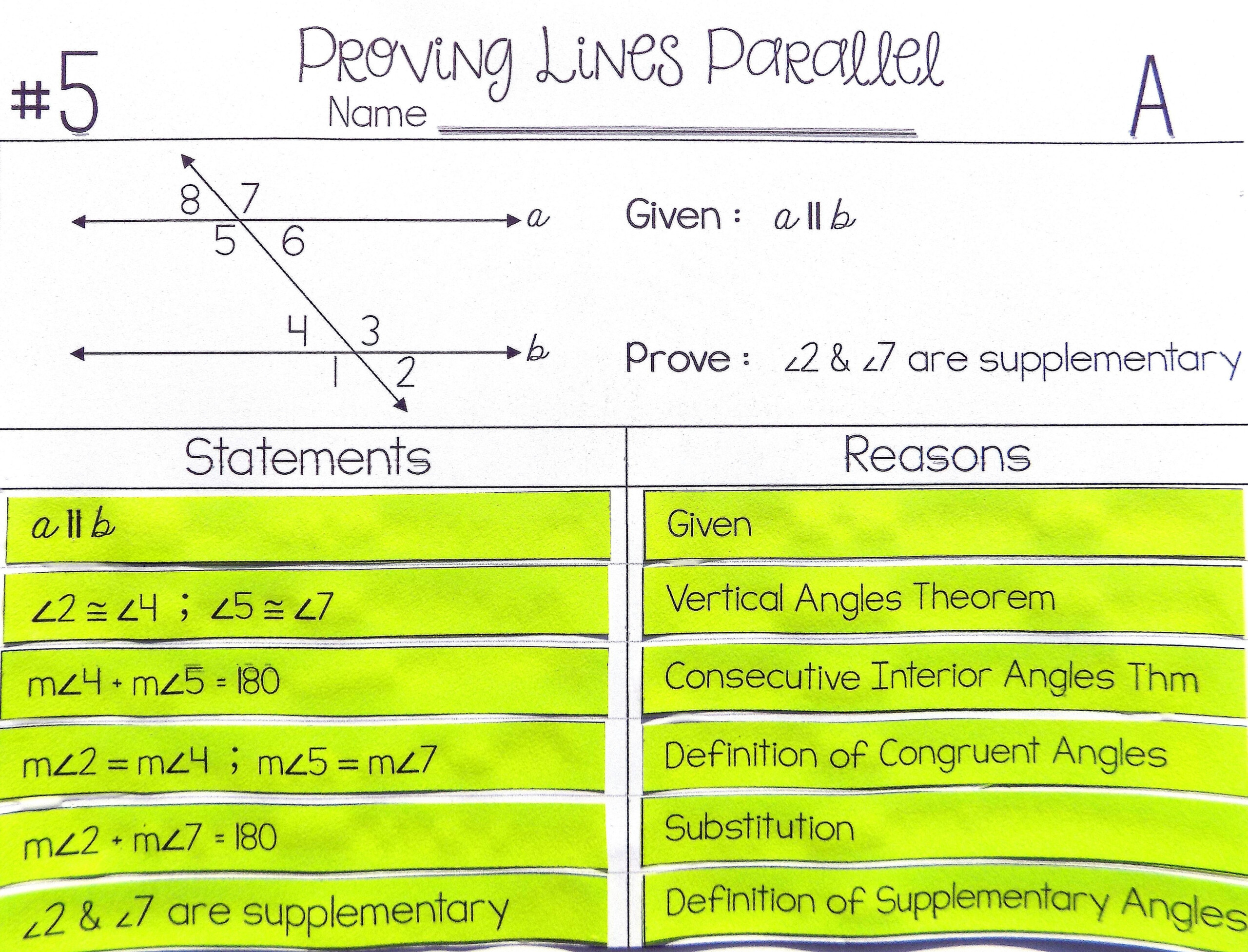 Proving Lines Parallel Proof Activity High School Geometry Proofs