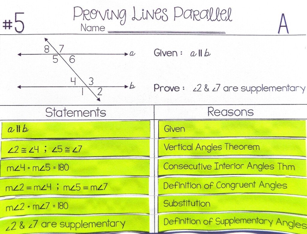 Proving Lines Parallel Proof Activity High School Geometry Proofs 