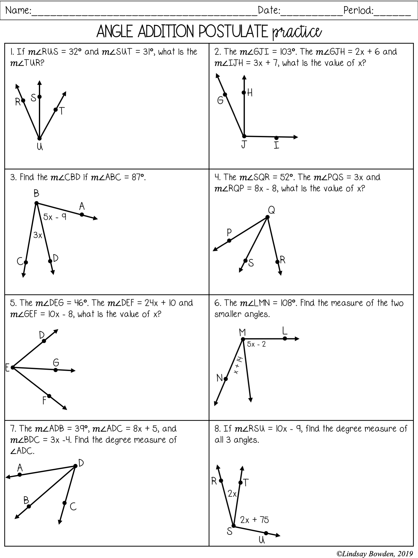 Segment And Angle Addition Postulate Worksheet Answers