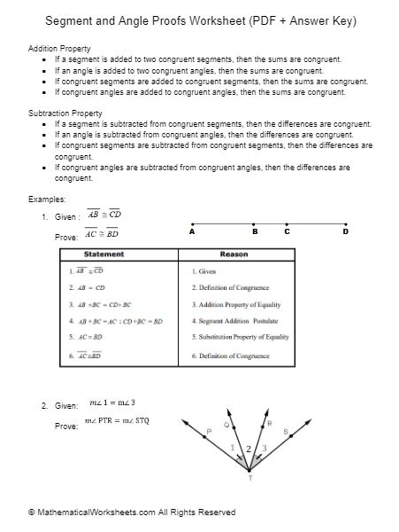 Segment And Angle Proofs Worksheet PDF Answer Key