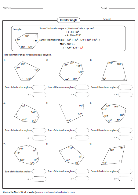 Sum Of Interior Angles Of A Triangle Worksheet Math Worksheets For