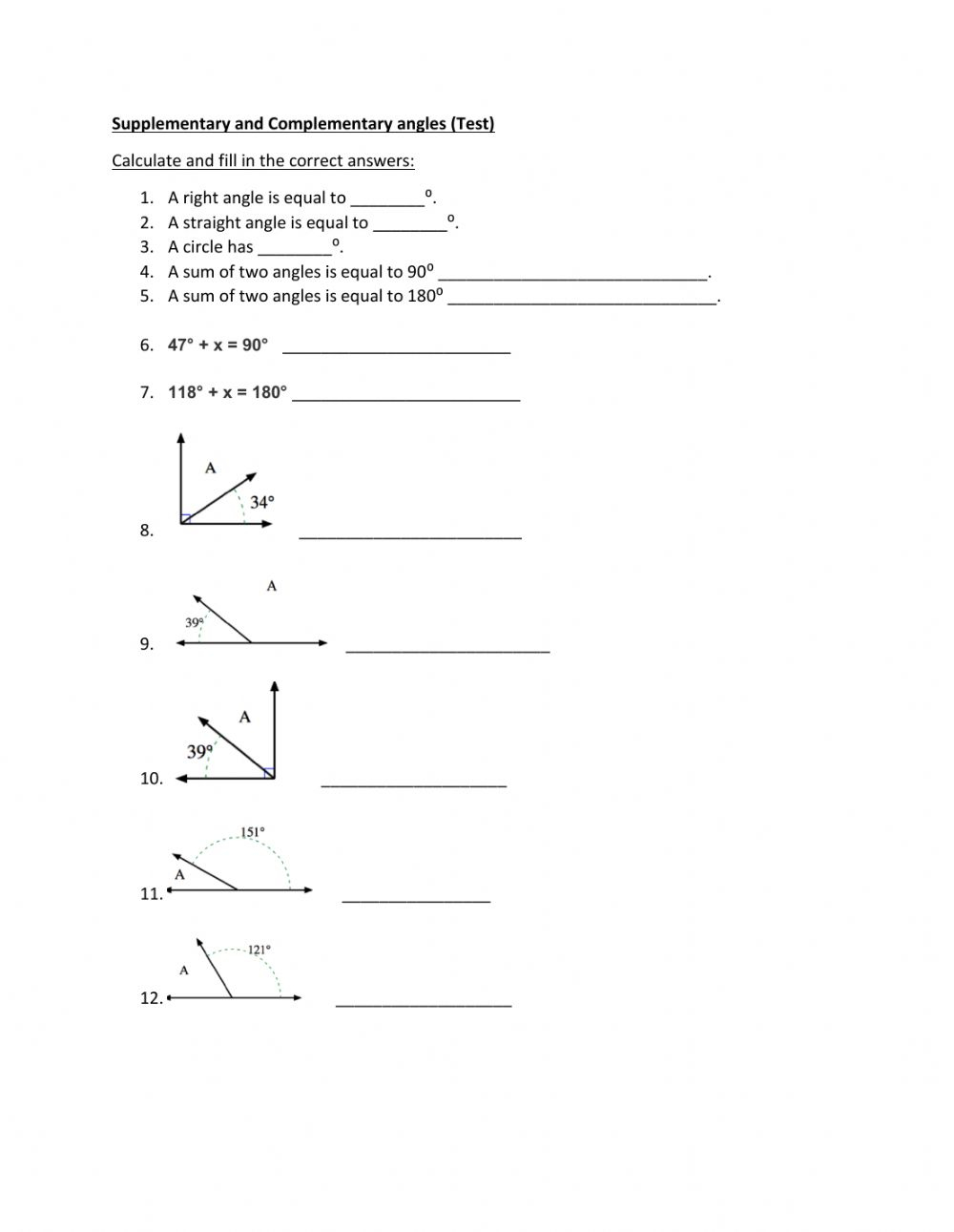 Supplementary And Complementary Angles With Lines And Right Angles Worksheet 3860