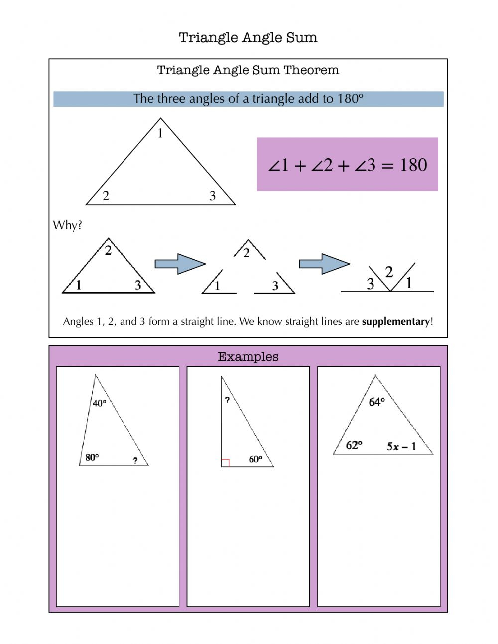 Worksheets Triangle Angle Sum - Angleworksheets.com