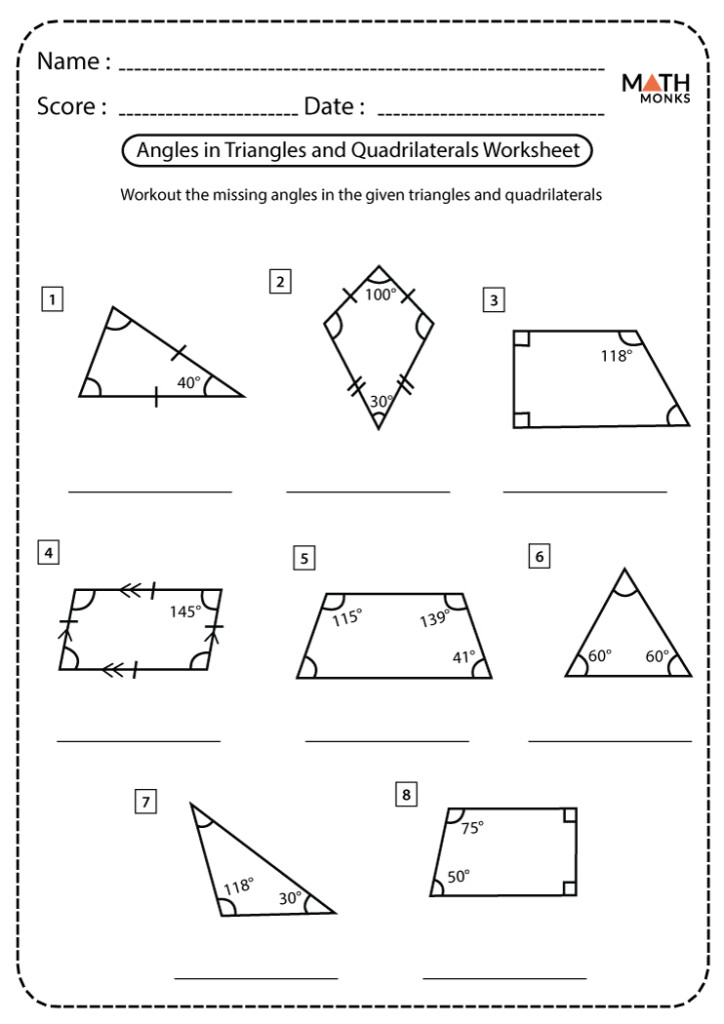 Triangles And Quadrilaterals Worksheets Math Monks